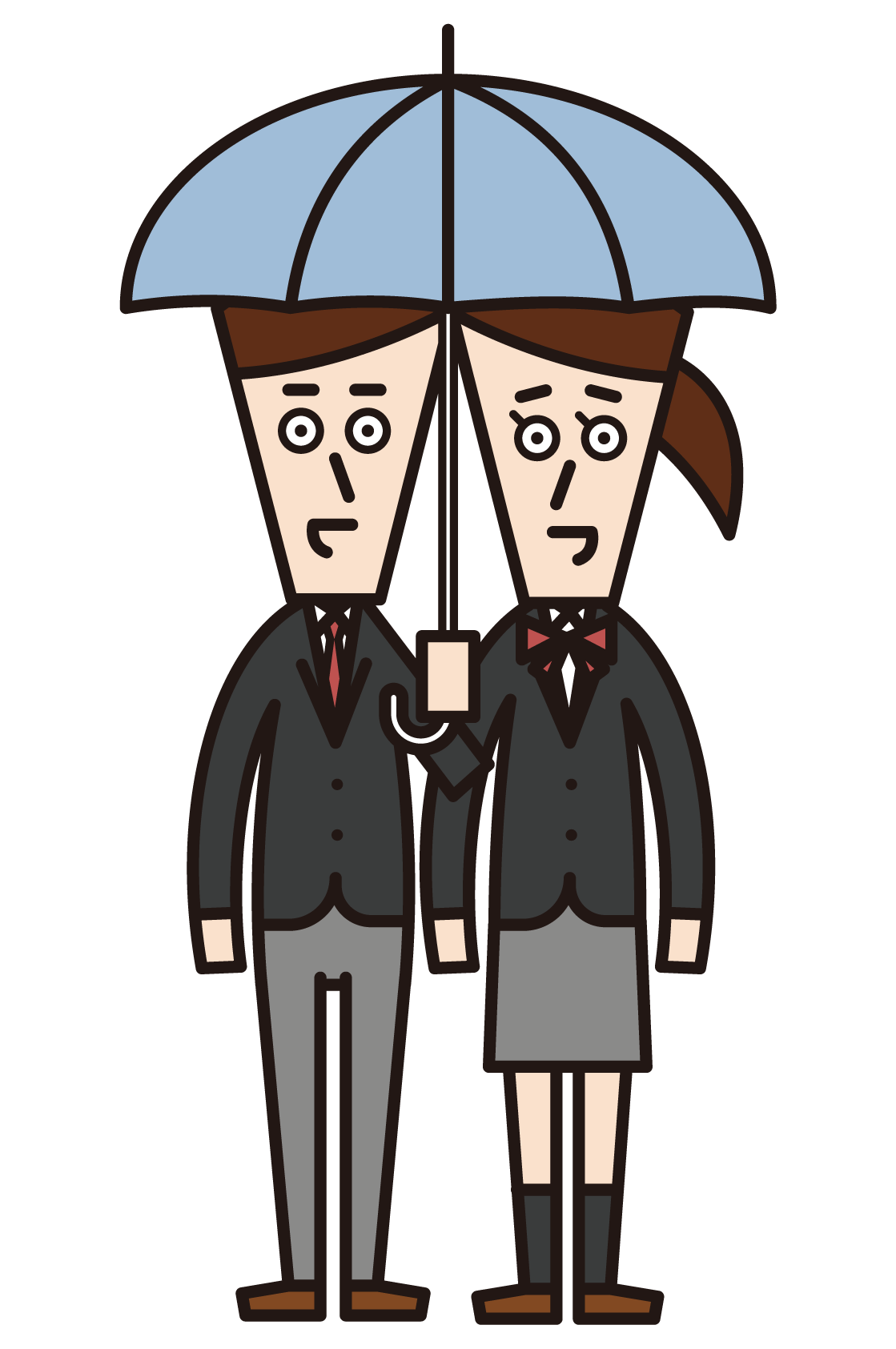Illustration of a couple of high school and junior high school students holding an umbrella