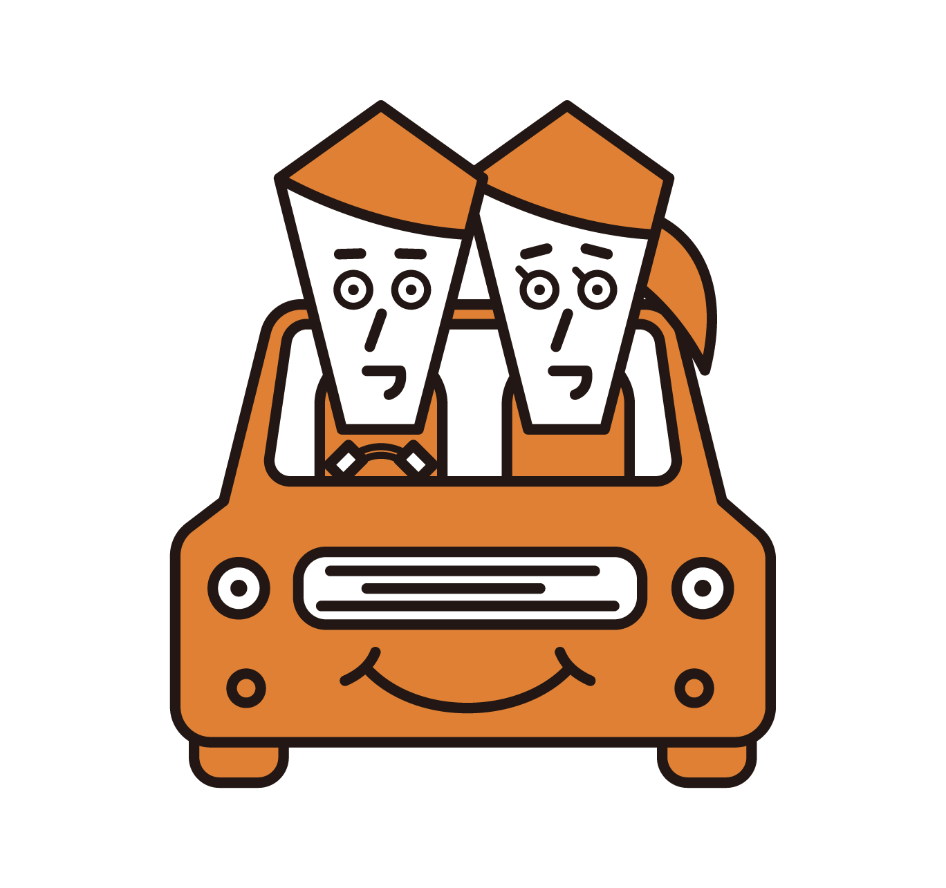 Illustration of a couple in a car