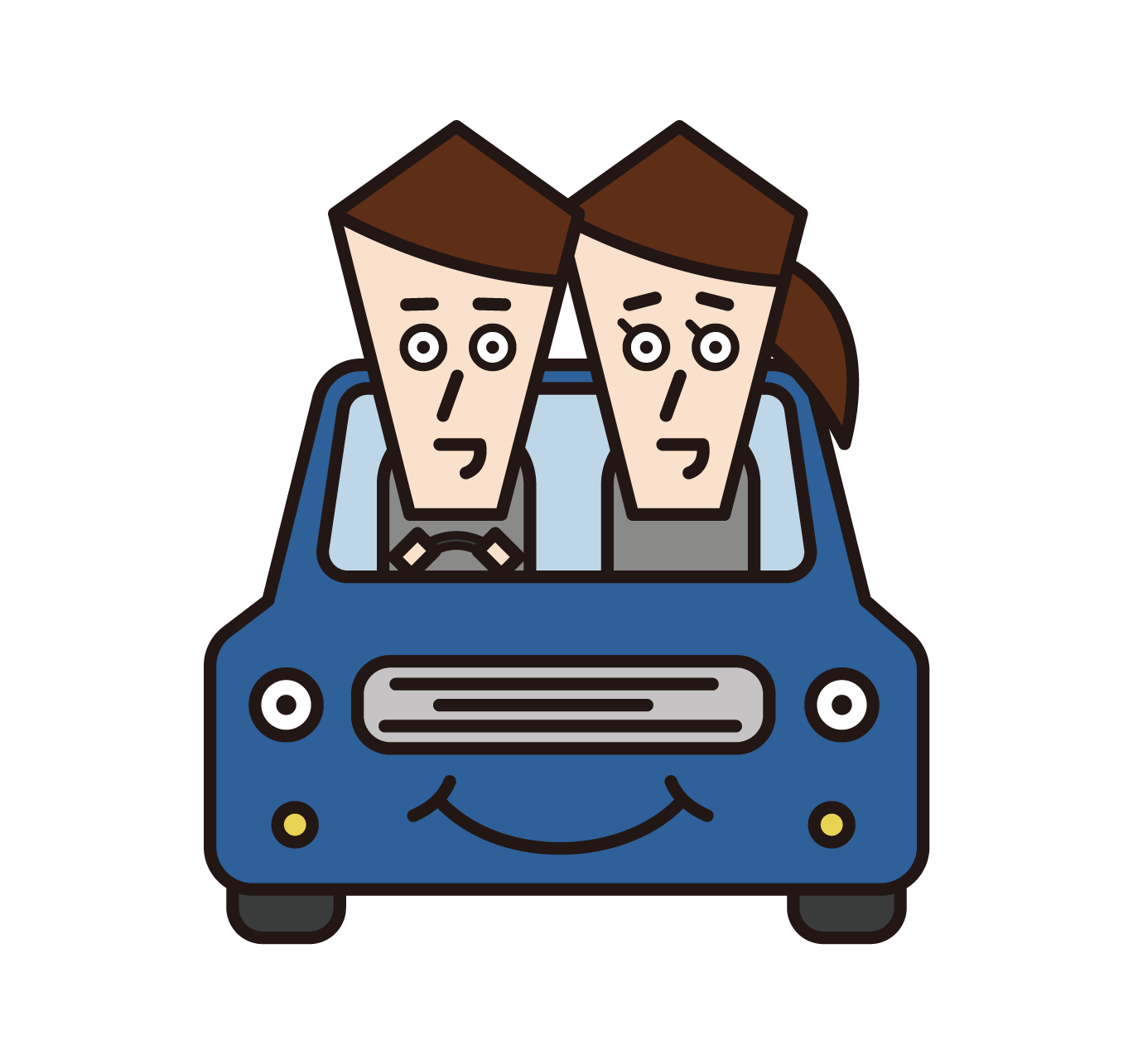 Illustration of a couple in a car