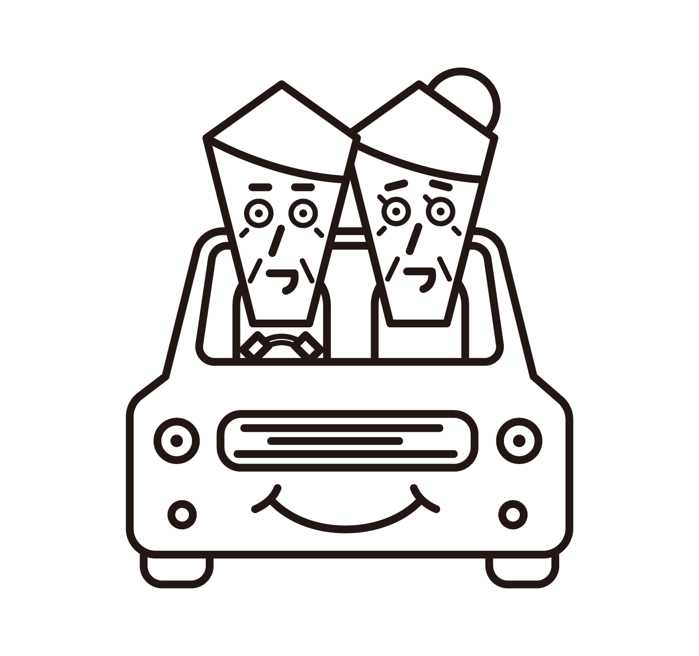 Illustration of an elderly couple driving a car