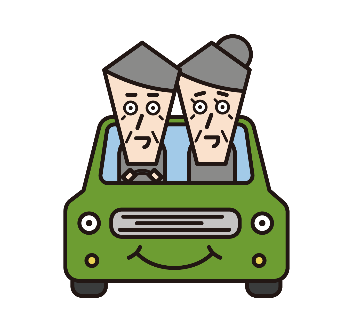 自動車を運転する老夫婦のイラスト