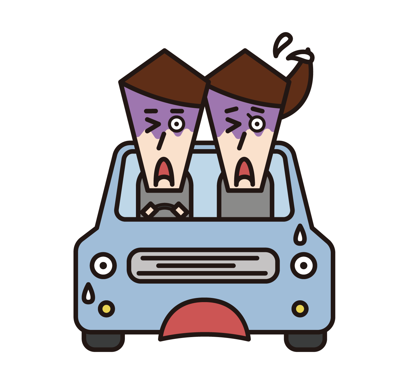 Illustration of a car and driver (elderly couple) surprised to sense danger