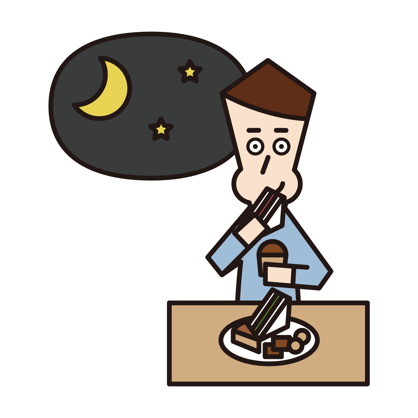 Illustration of a man eating late at night