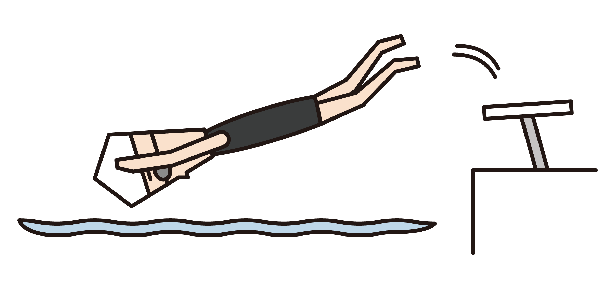 水泳でジャンプスタートをする人（女性）のイラスト