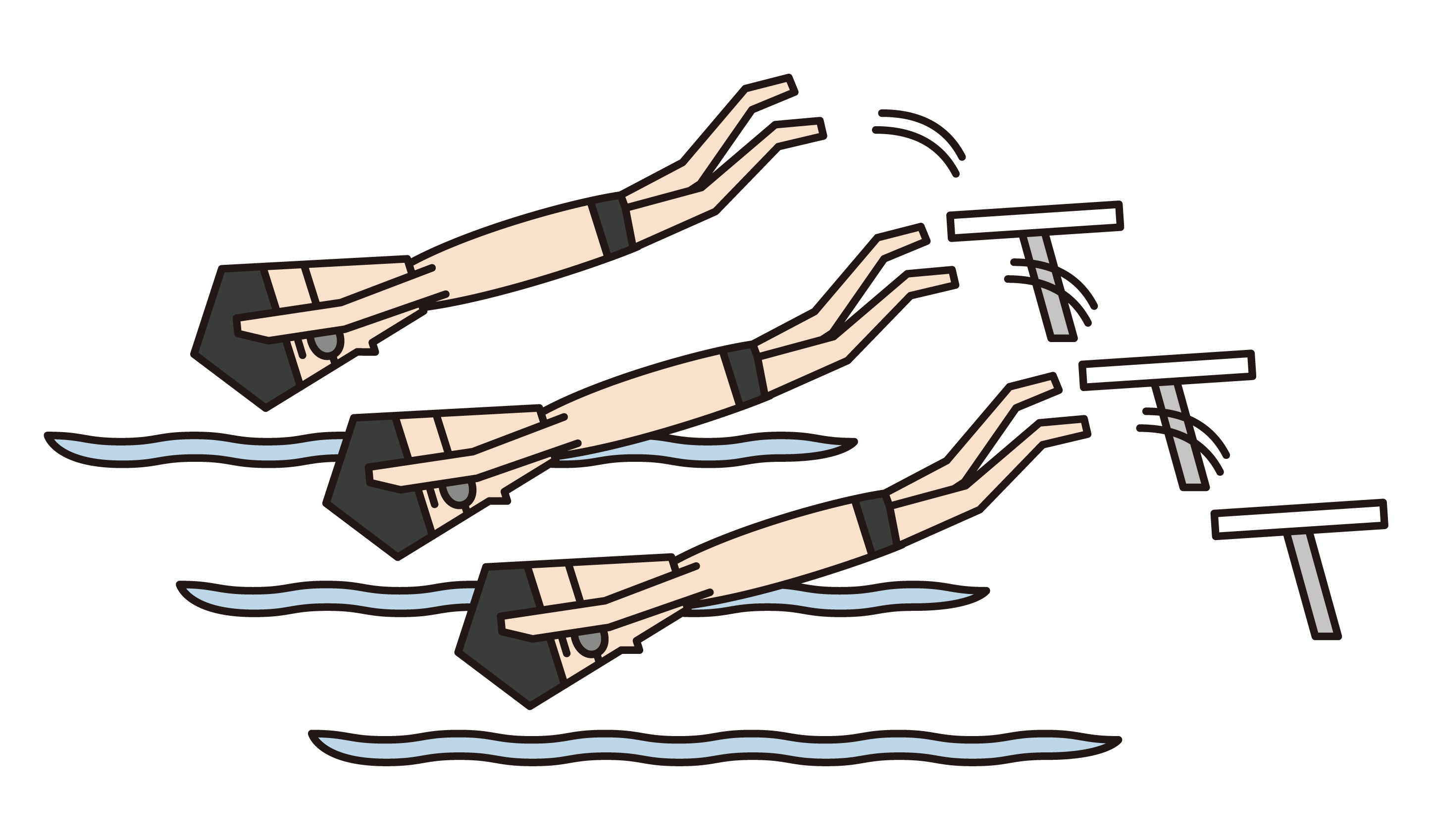 Illustration of athletes (male) jumping start in swimming