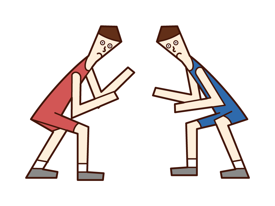 試合をするレスリング選手（男性）のイラスト