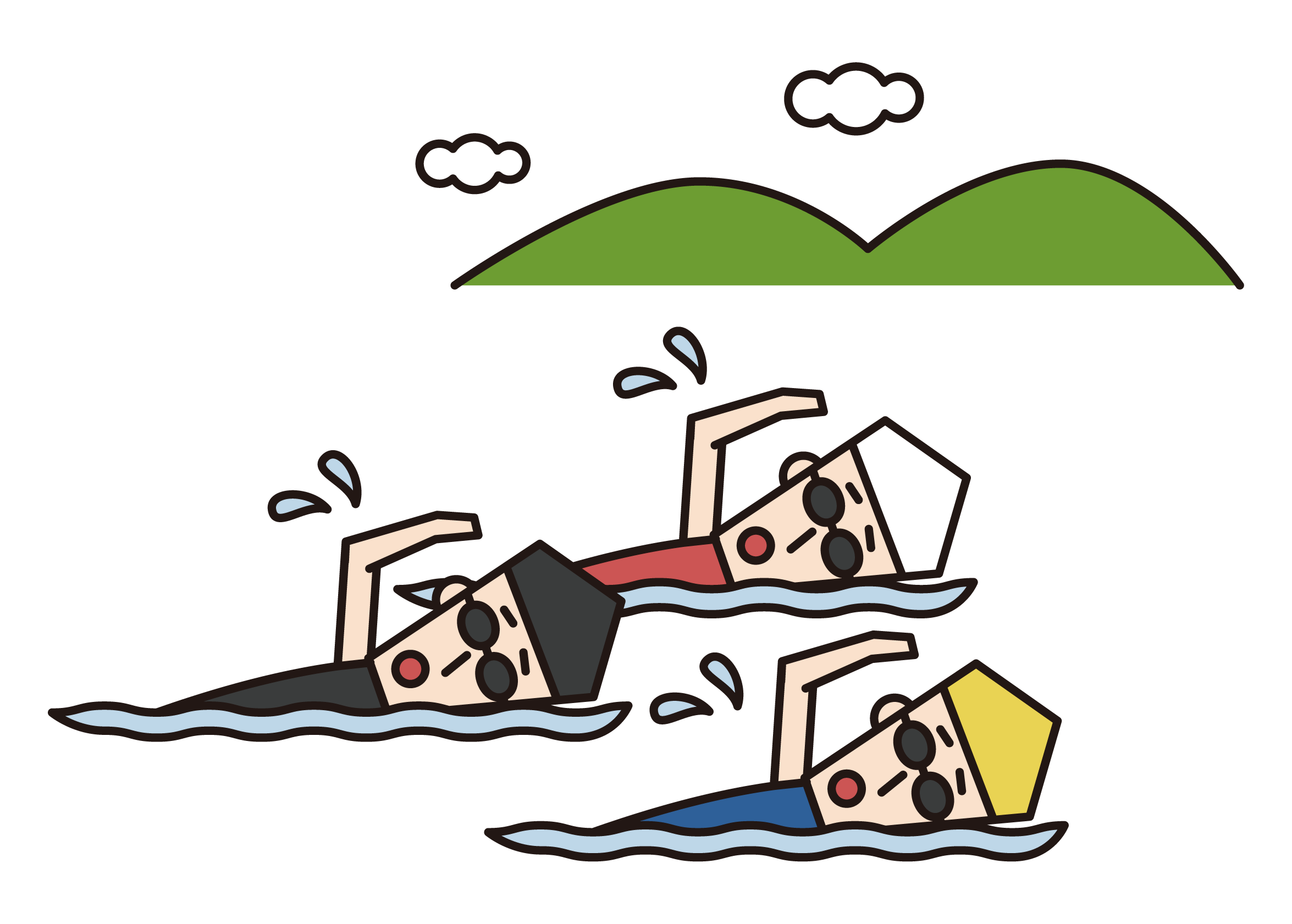 鐵人三項運動員（女性）在海裡游泳的插圖