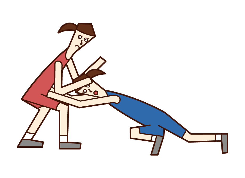 Illustration of a wrestling player (woman) making a tackle