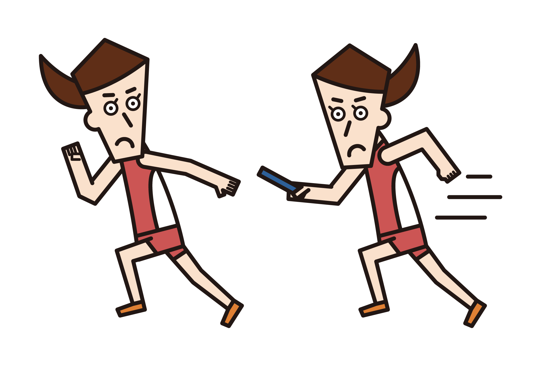 Illustration of a player (female) passing the baton in a relay run