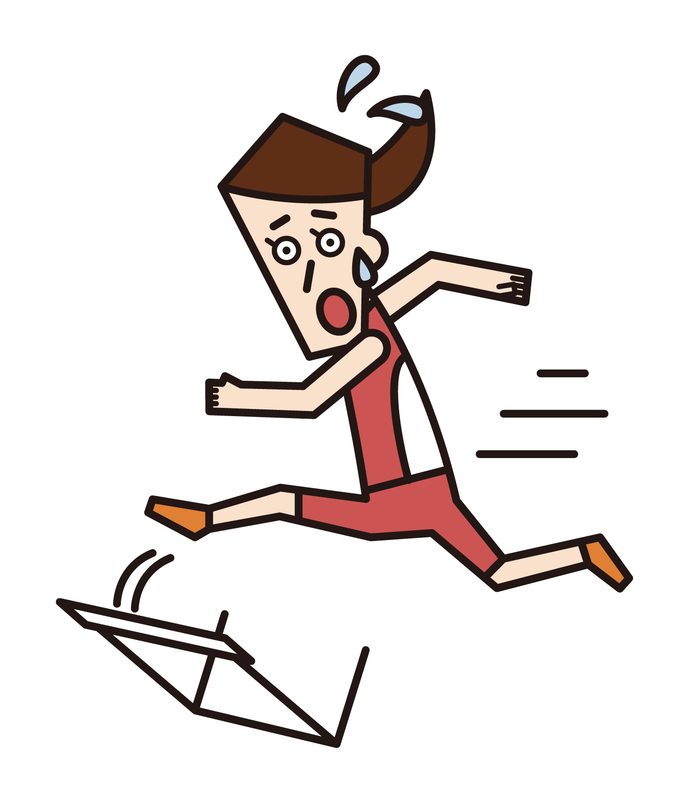 Illustration of a woman who fails a baton toss in a relay run