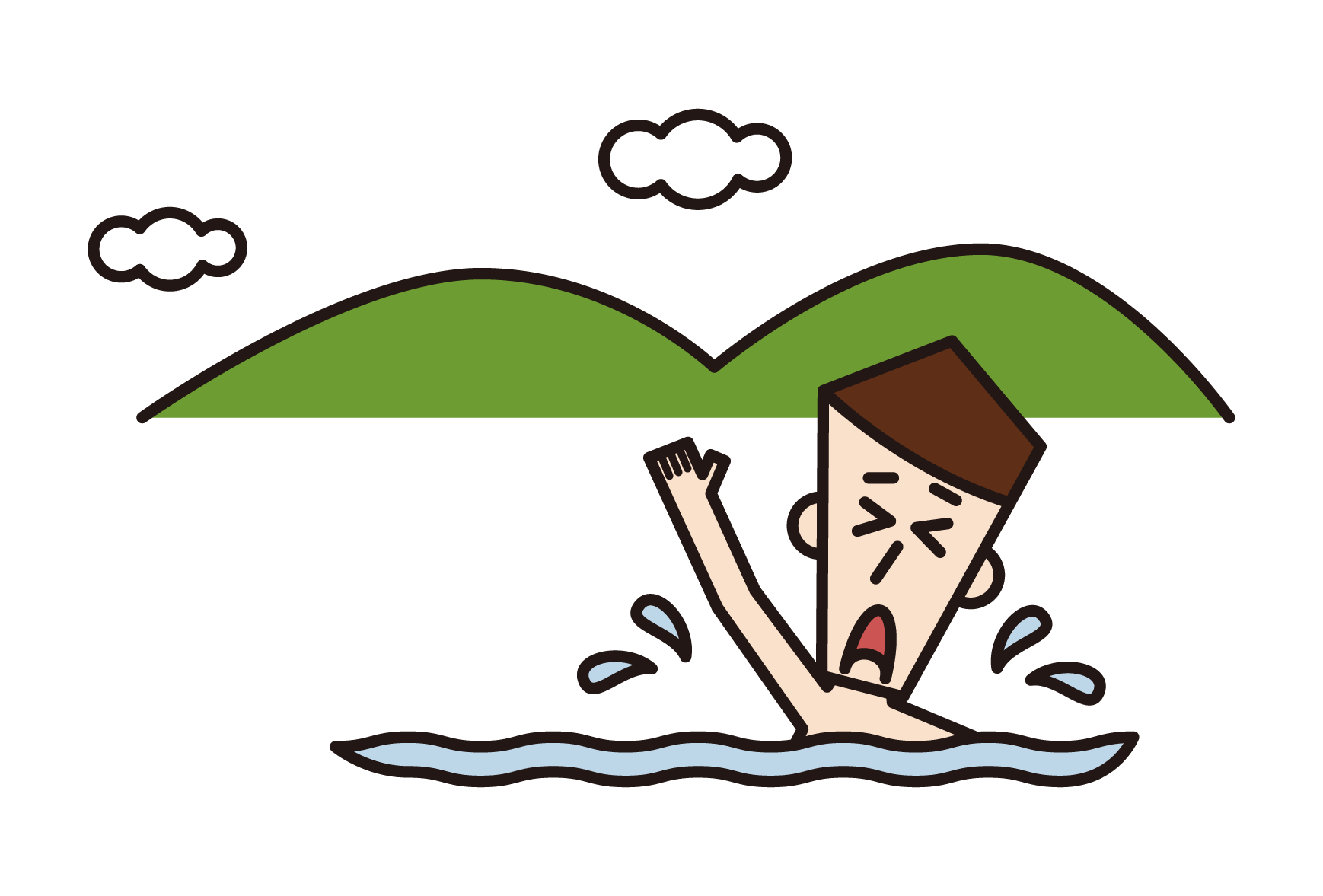 溺水者（男性）在海中溺水的插圖