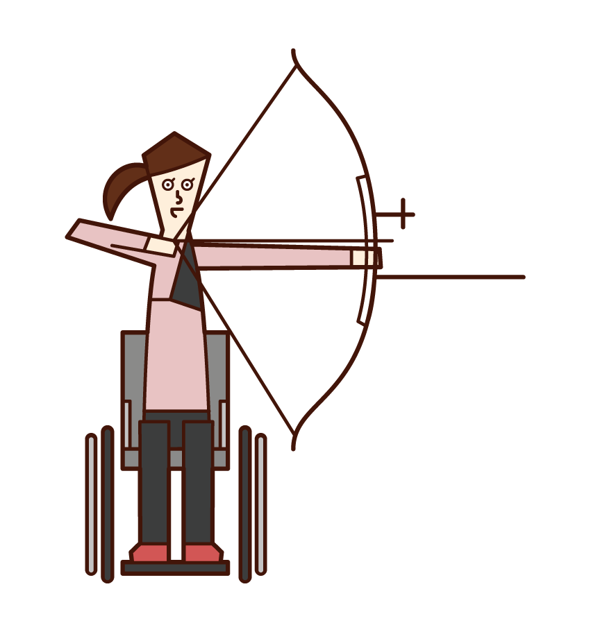 Illustration of an archery player (woman) sitting in a chair