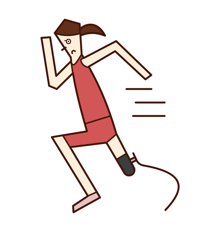 Illustration of a track athlete (woman) with a prosthetic leg