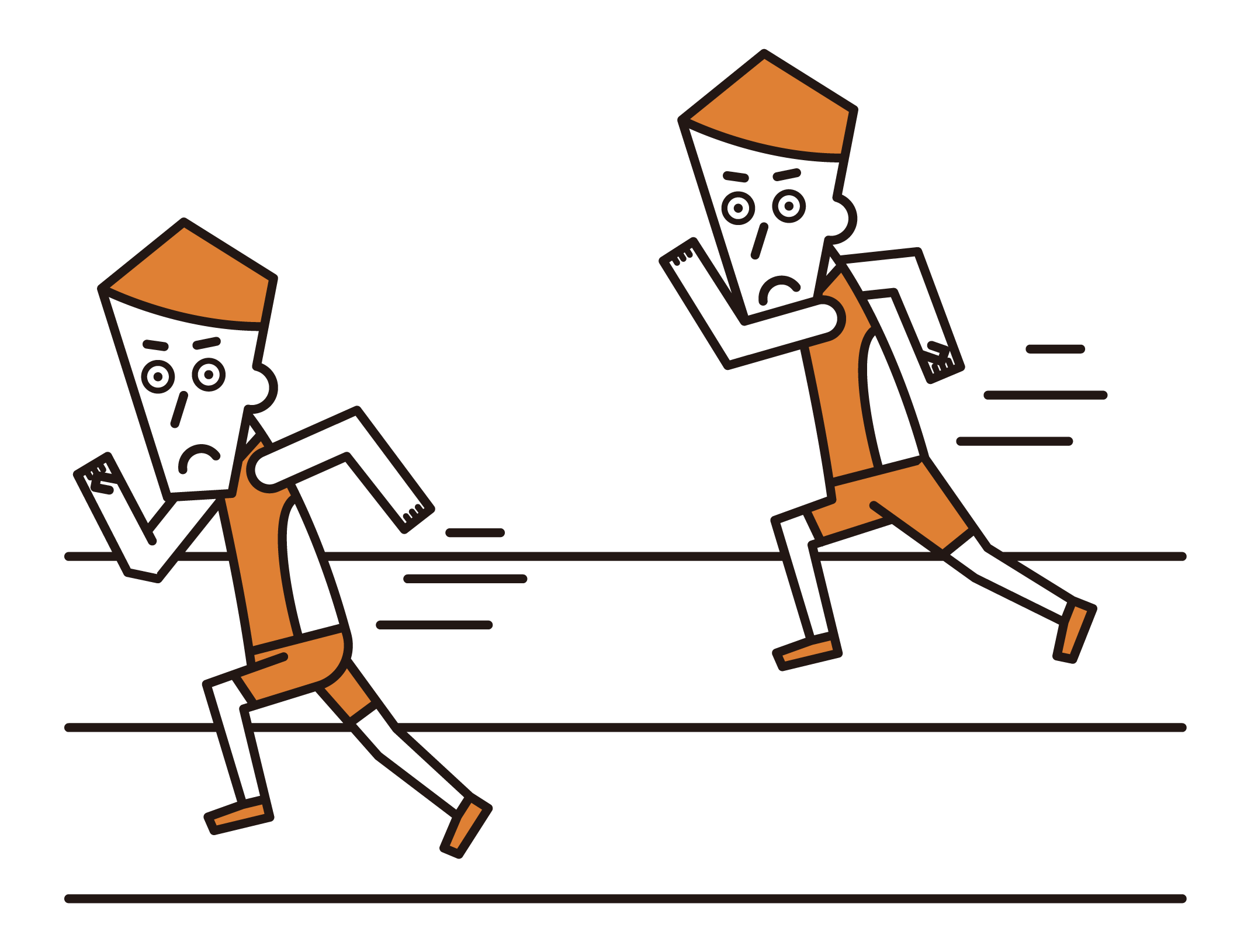 短距離走で競争する選手たち（男性）のイラスト