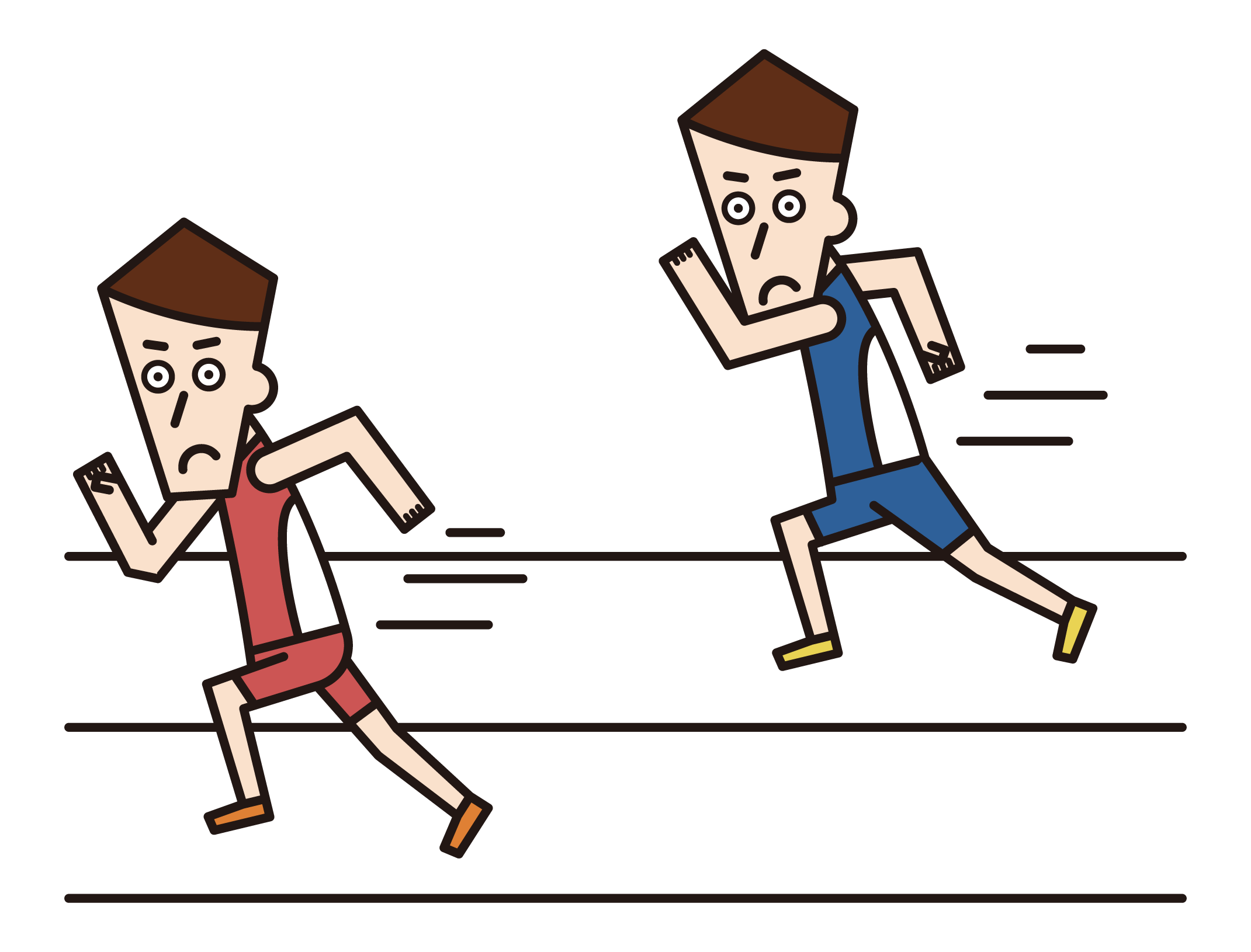 短距離走で競争する選手たち（男性）のイラスト