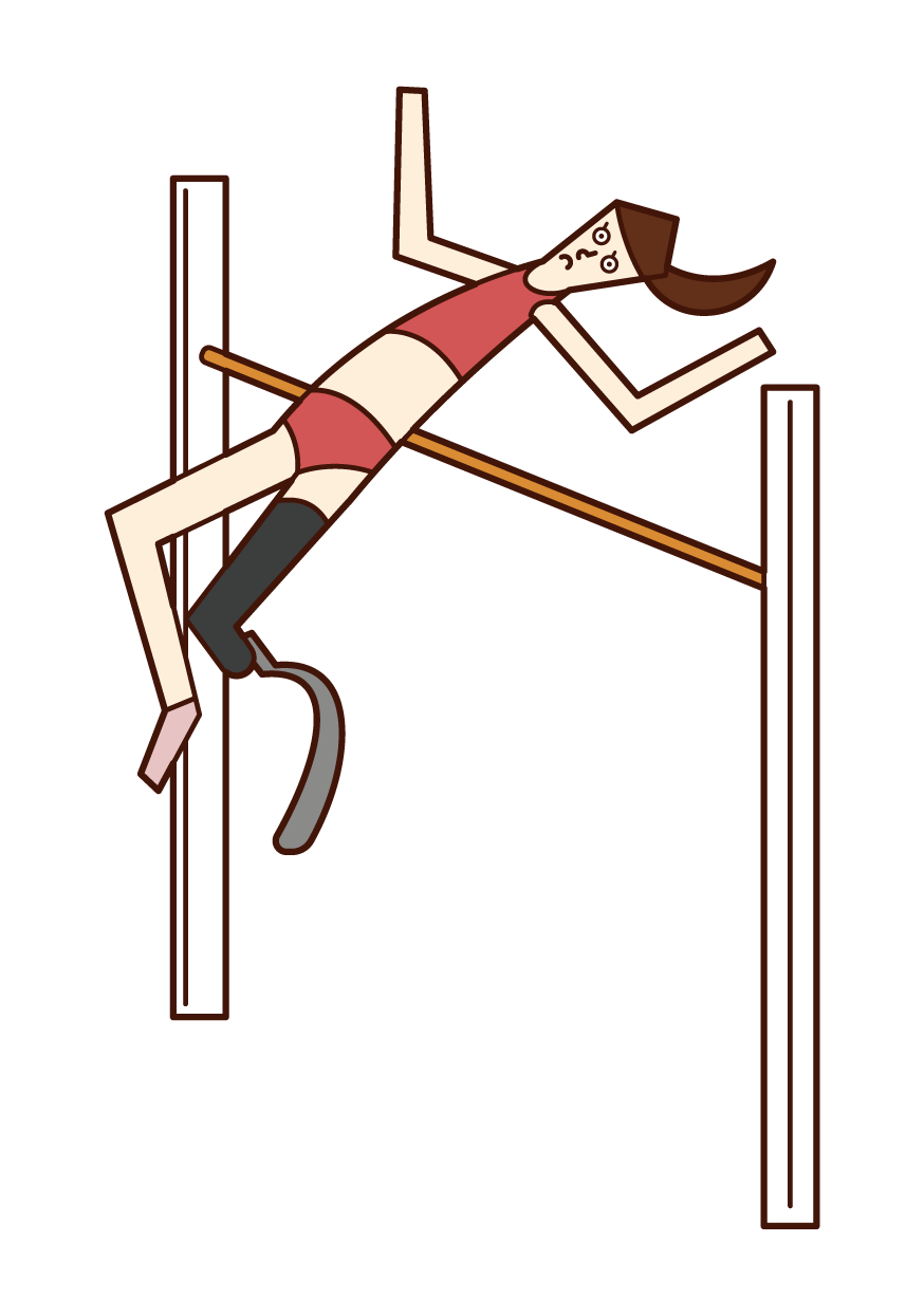 義足を付けた走り高飛びの選手（女性）のイラスト