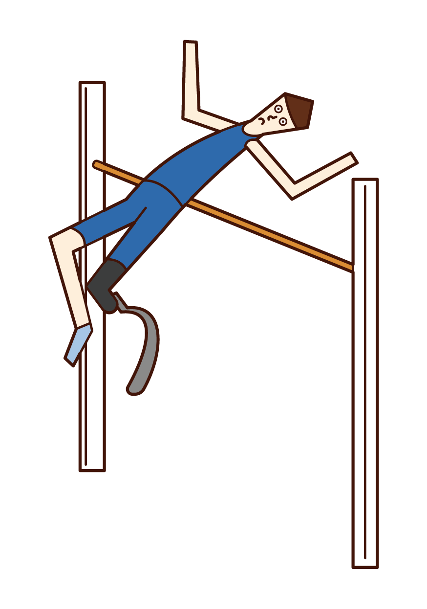 Illustration of a high-flying player (woman) with a prosthetic leg