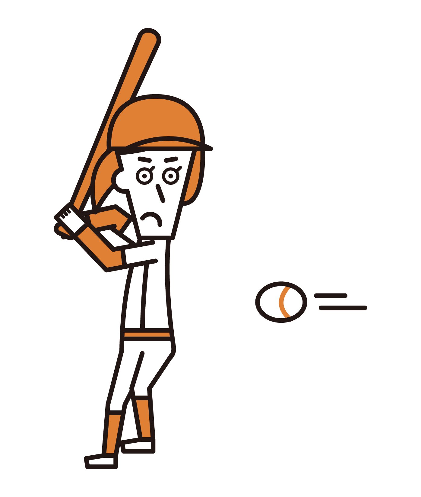ボールを打つ野球選手（女性）のイラスト