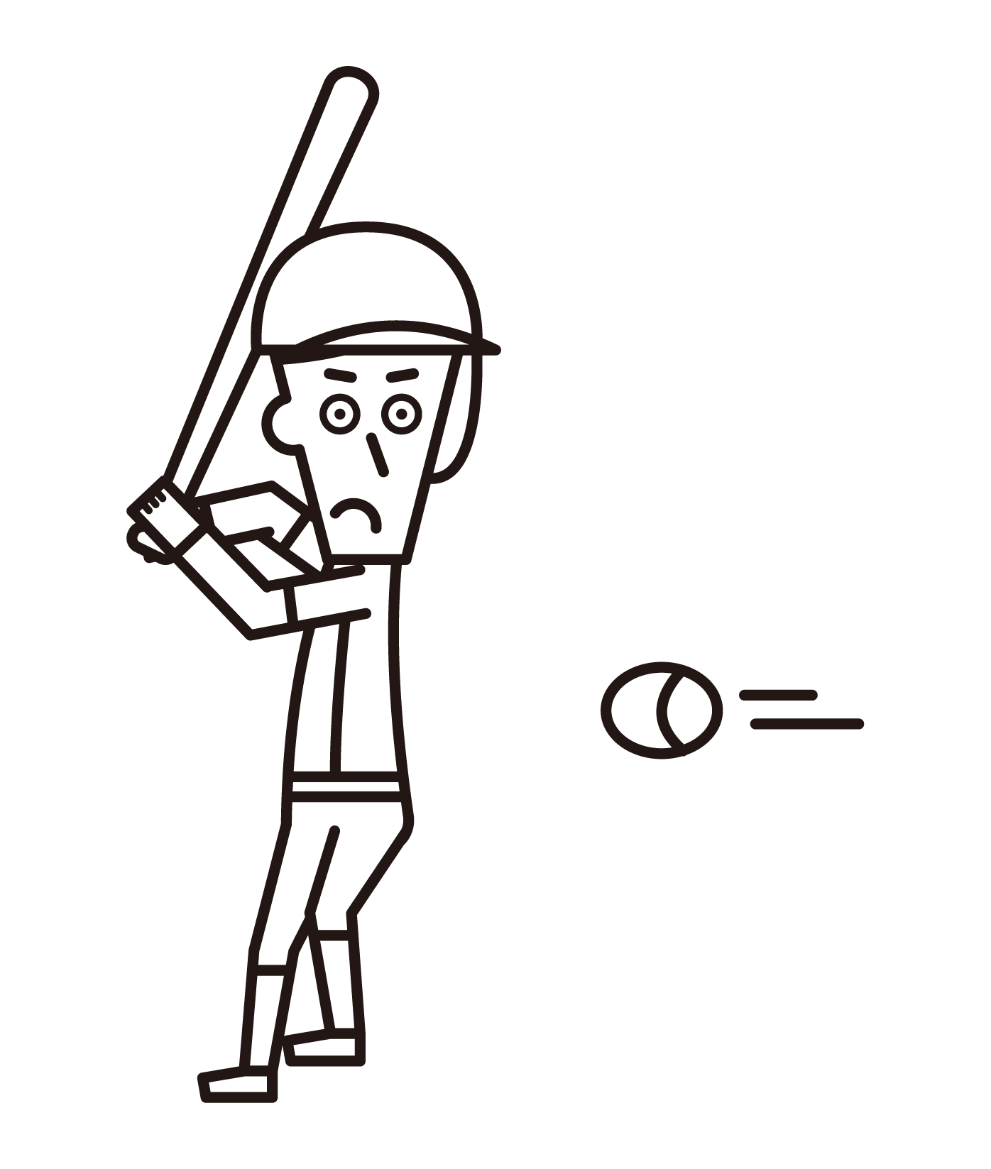 Illustration of a baseball player (male) hitting a ball
