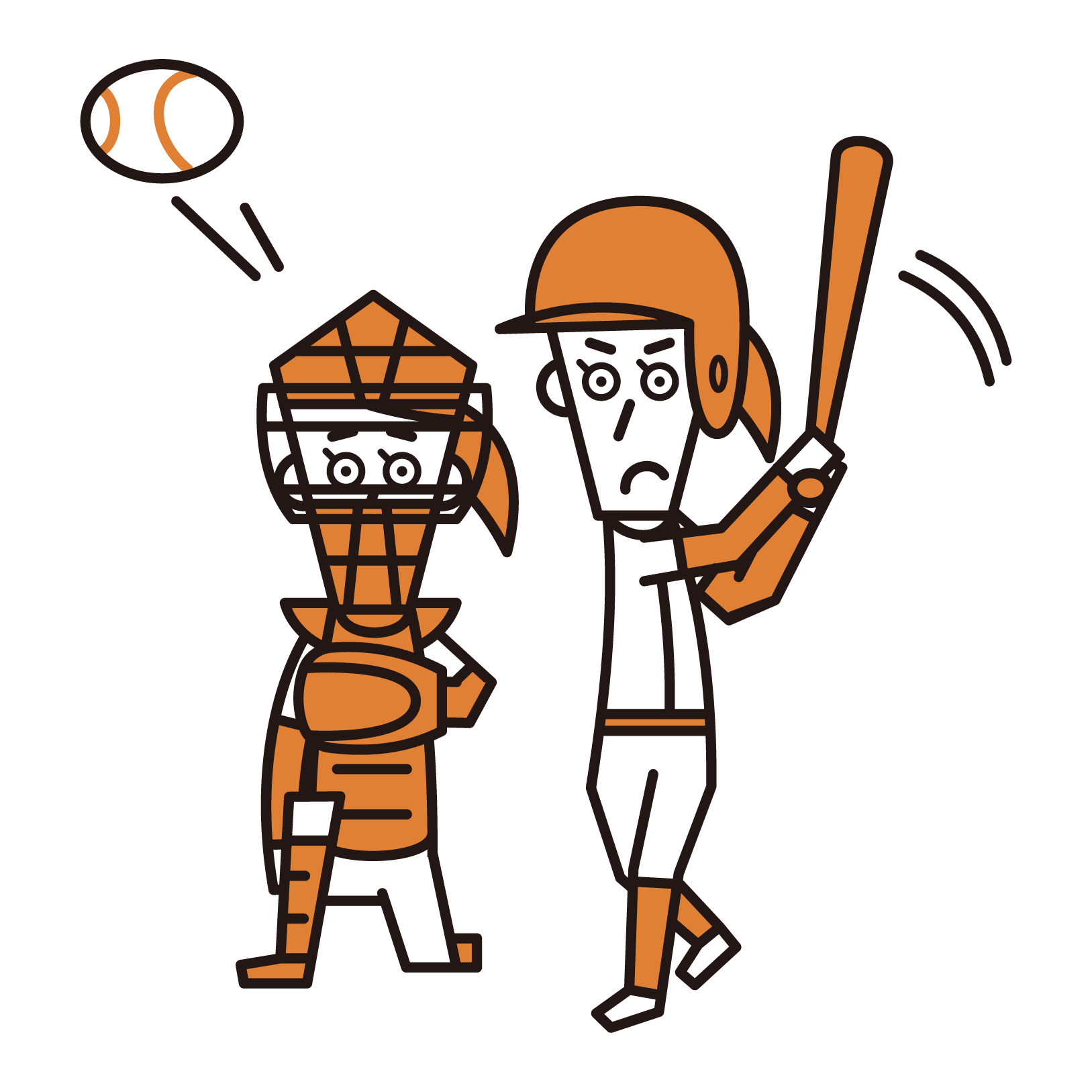棒球運動員（女）的插圖，打出一個本壘打