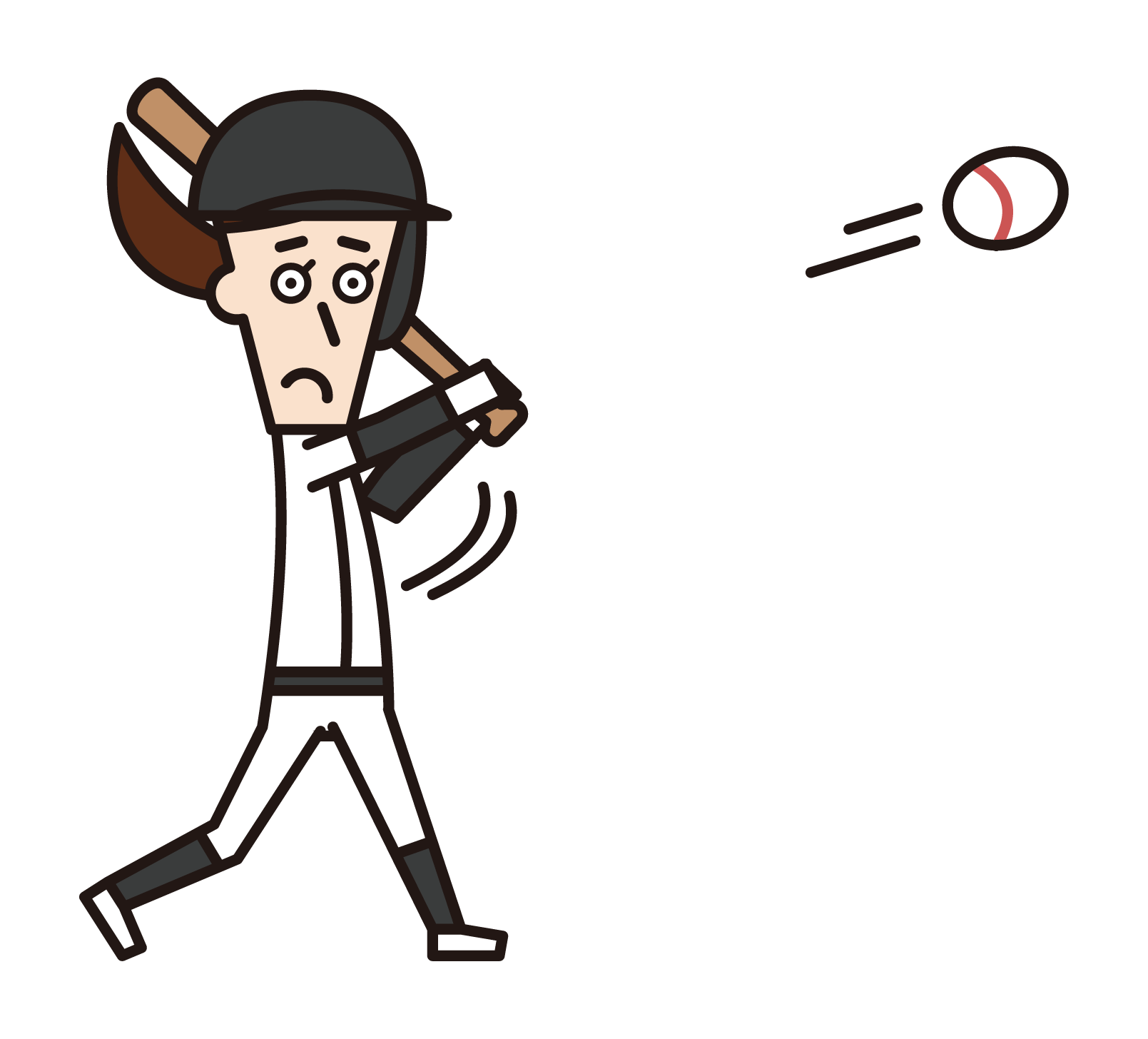 Illustration of a baseball player (female) hitting a ball