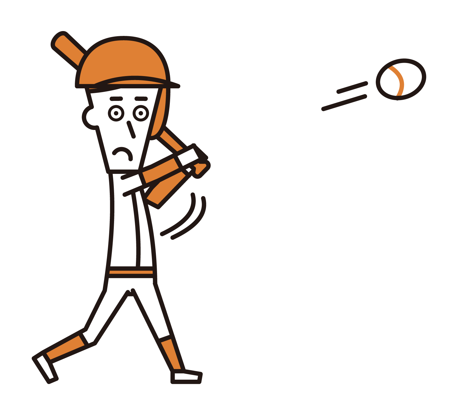ボールを打つ野球選手（男性）のイラスト