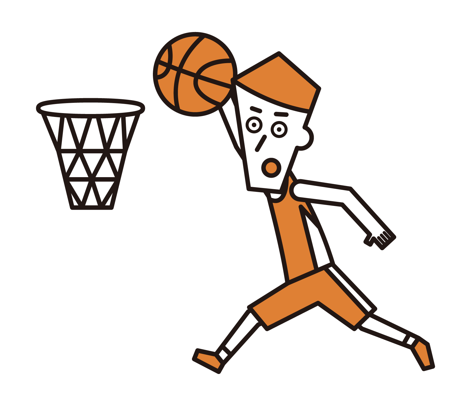 Illustration of a basketball player (male) dunking