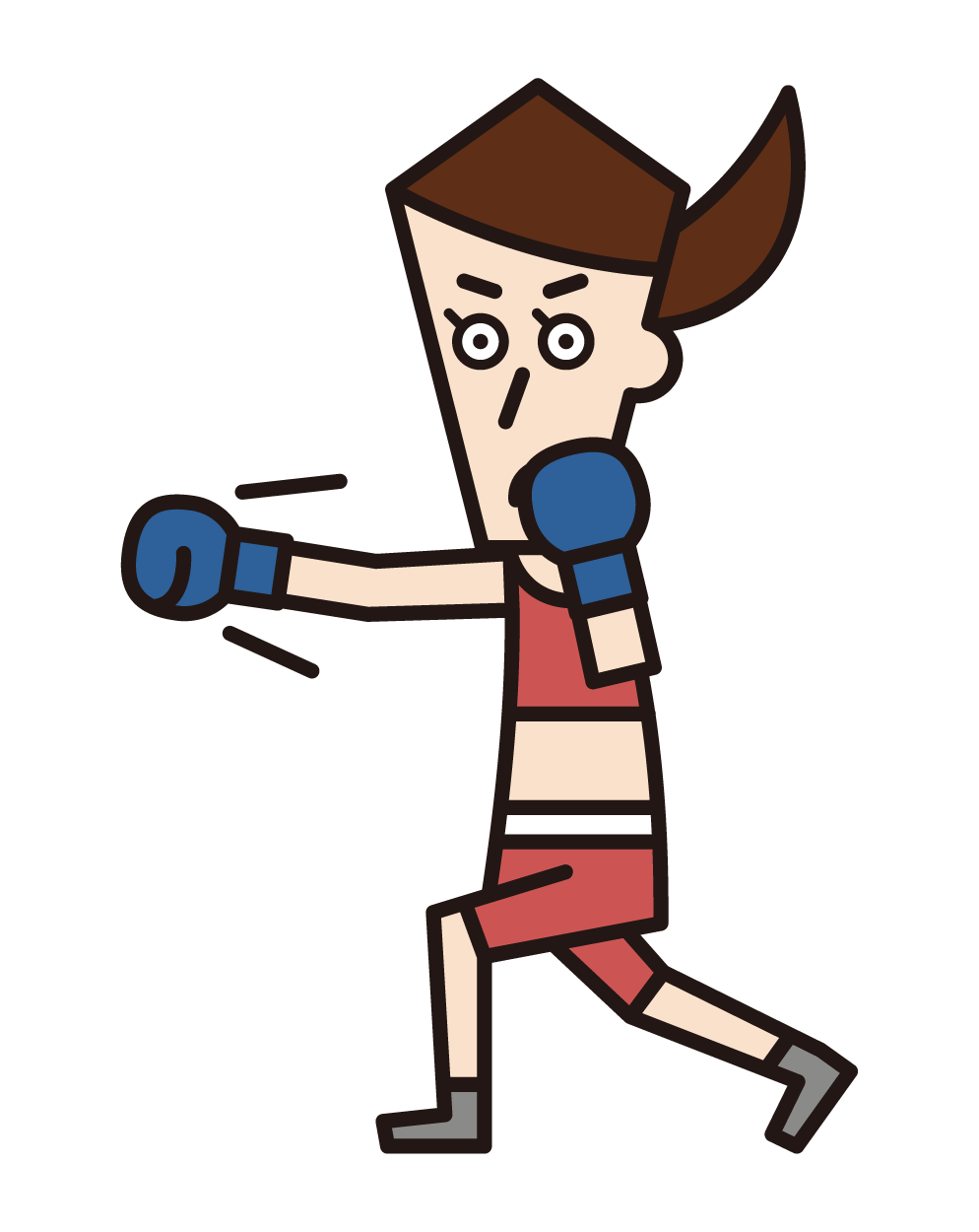 パンチをするボクシング選手（女性）のイラスト