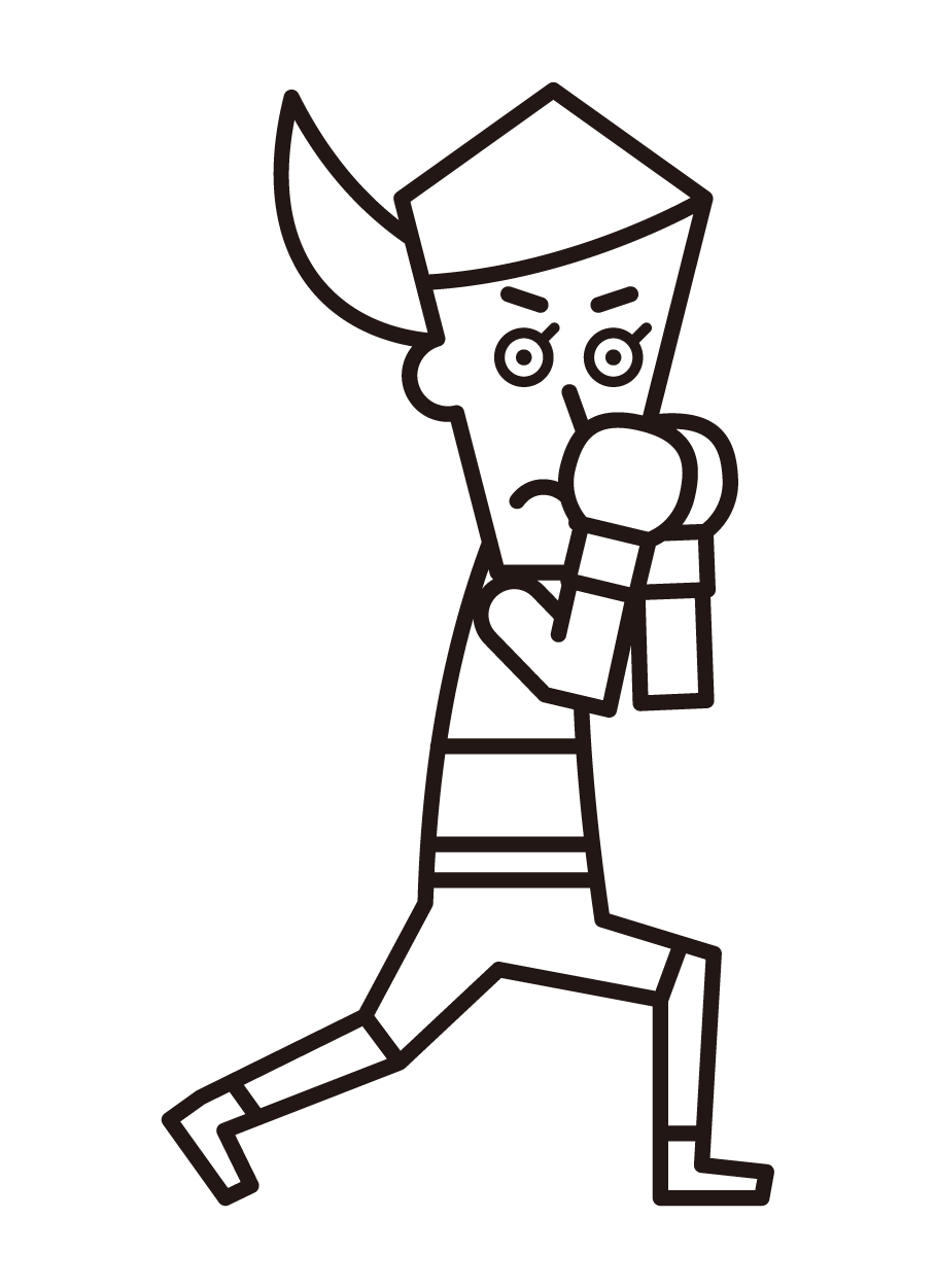 Illustration of a boxing player (woman) guarding