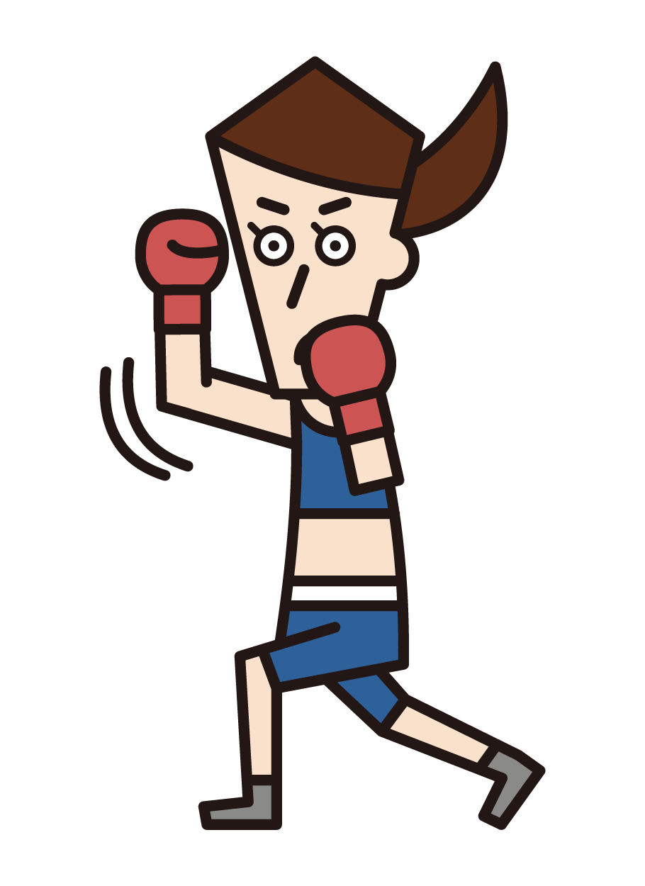 アッパーカットをするボクシング選手（女性）のイラスト