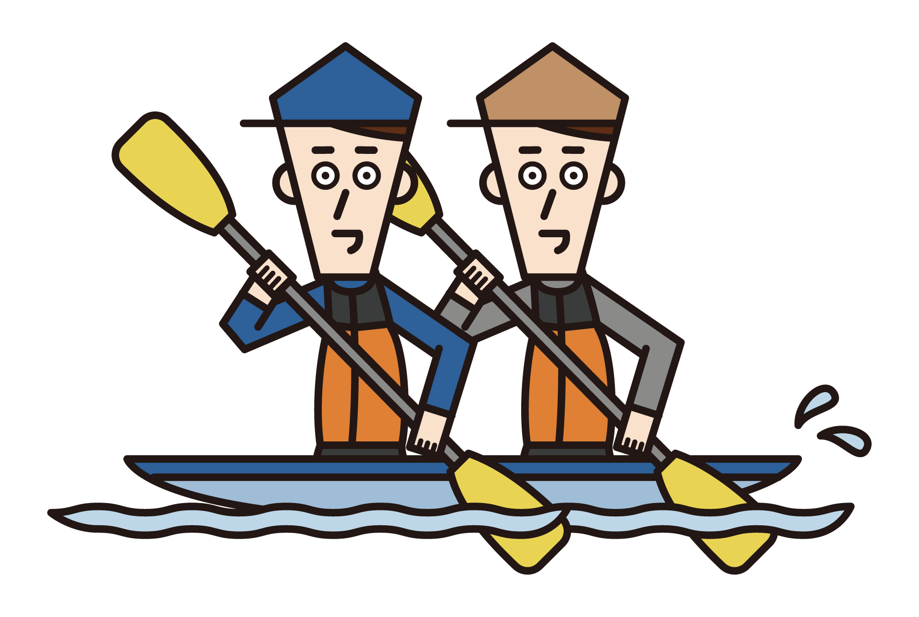 Illustration of two men paddled kayaks
