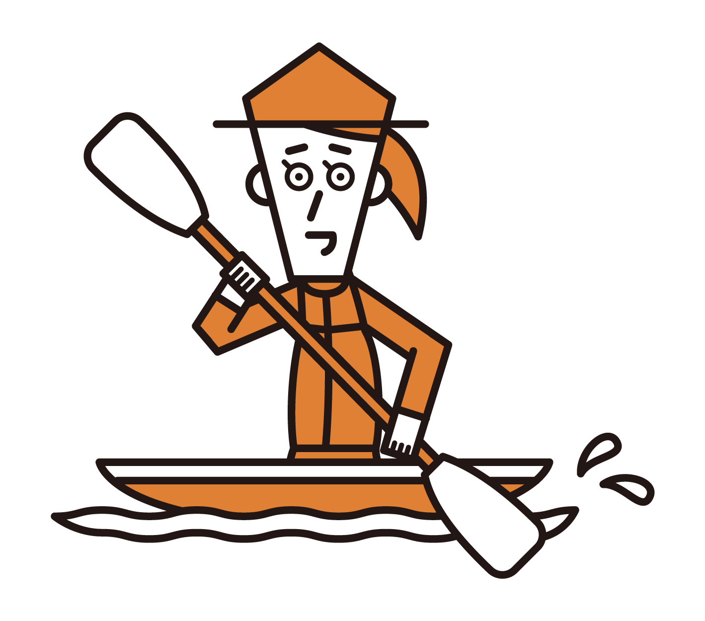 Illustration of a kayak player (female) rowing an oar