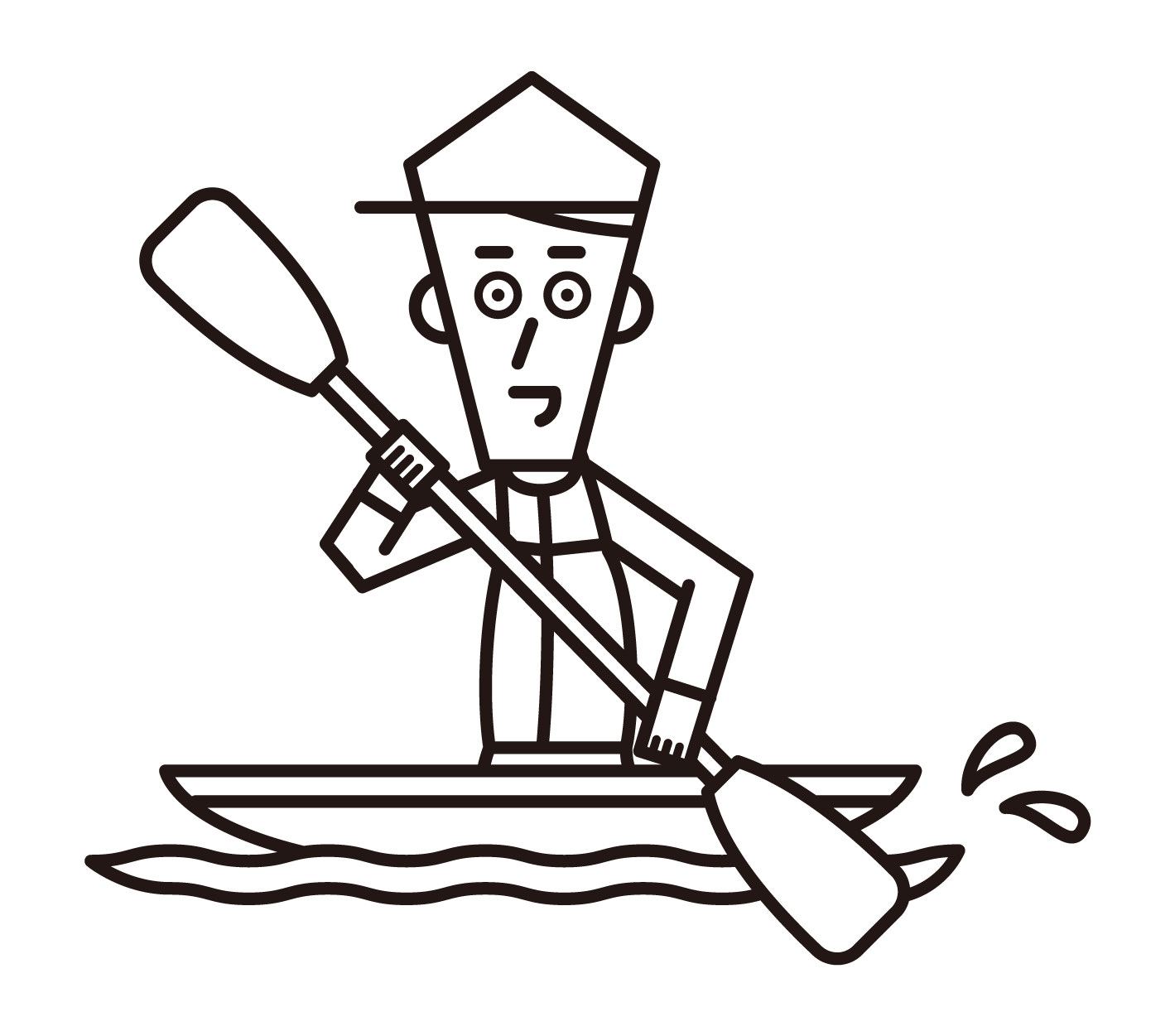 Illustration of a kayak player (male) rowing an oar