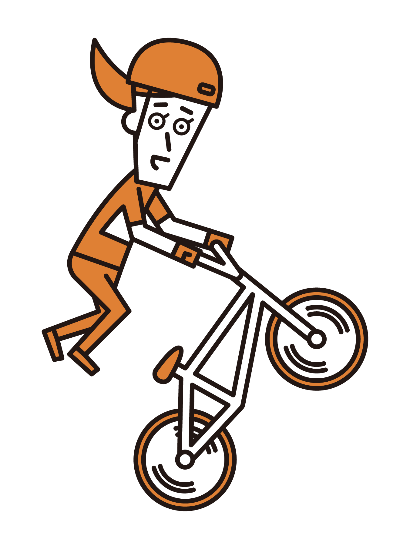 Illustration of a BMX player (female) jumping with her body floating in the air
