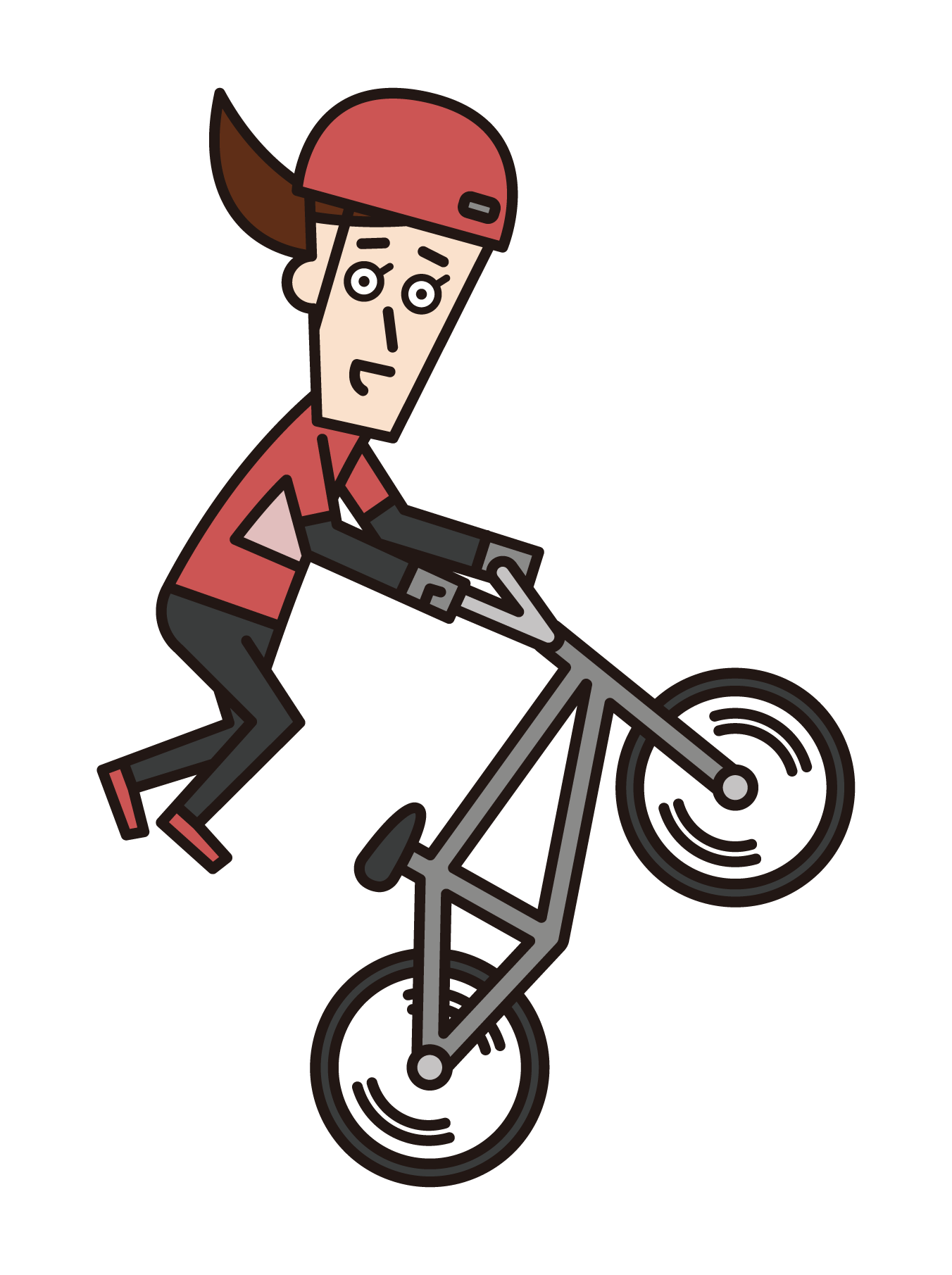 Illustration of a BMX player (female) jumping with her body floating in the air
