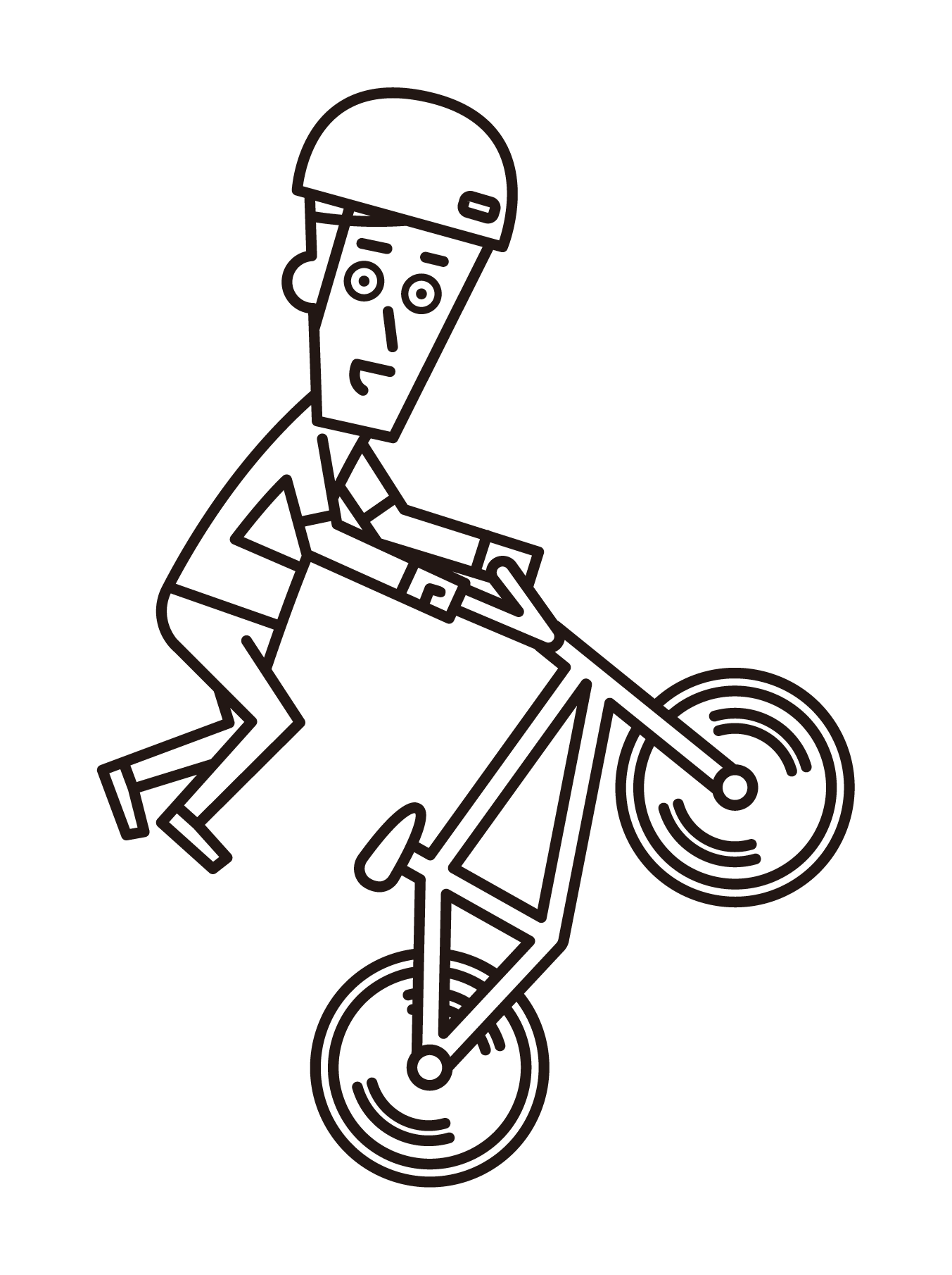Illustration of a BMX player (male) jumping with his body floating in the air