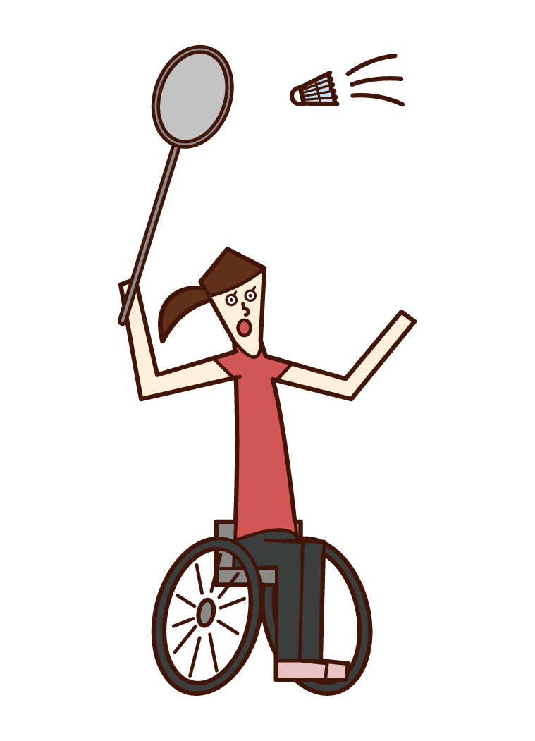 坐在輪椅上的羽毛球運動員（男性）的插圖