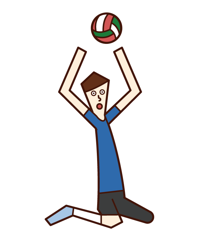 Illustration of a sitting volleyball player (woman) raising a toss