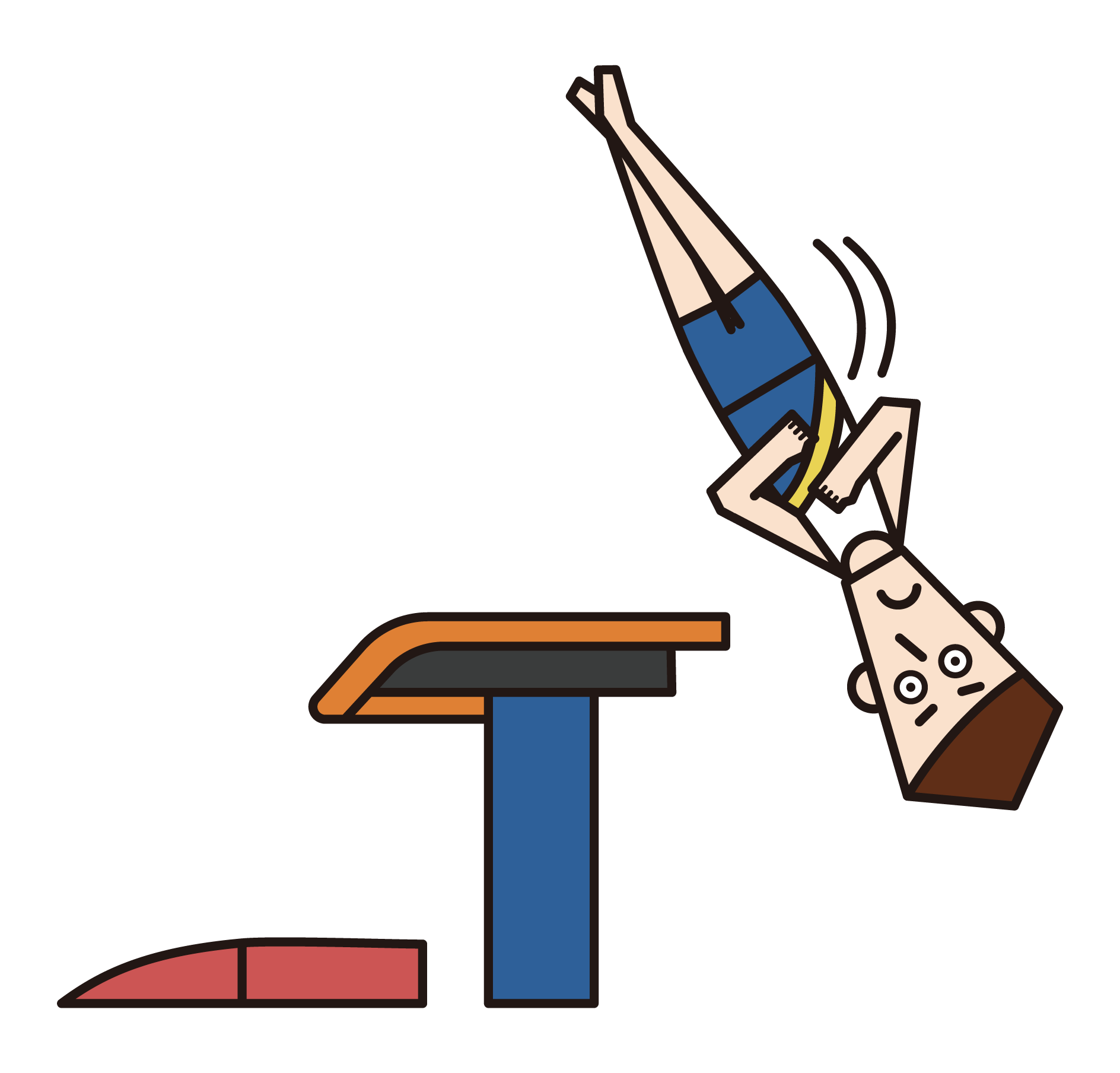 Illustration of a gymnast (male) twisting in the air with a jump