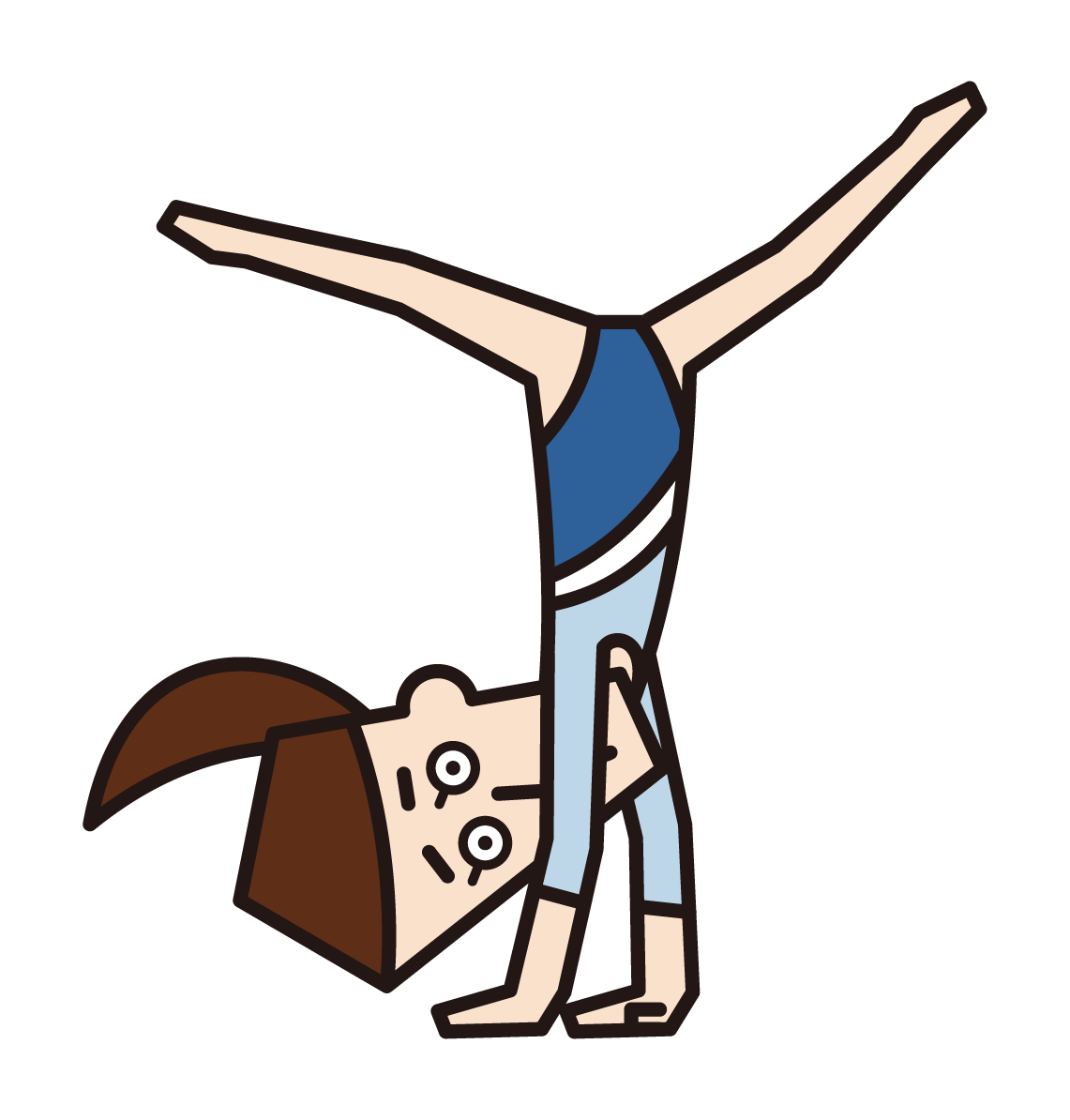 Illustration of a gymnast (female) standing on her back