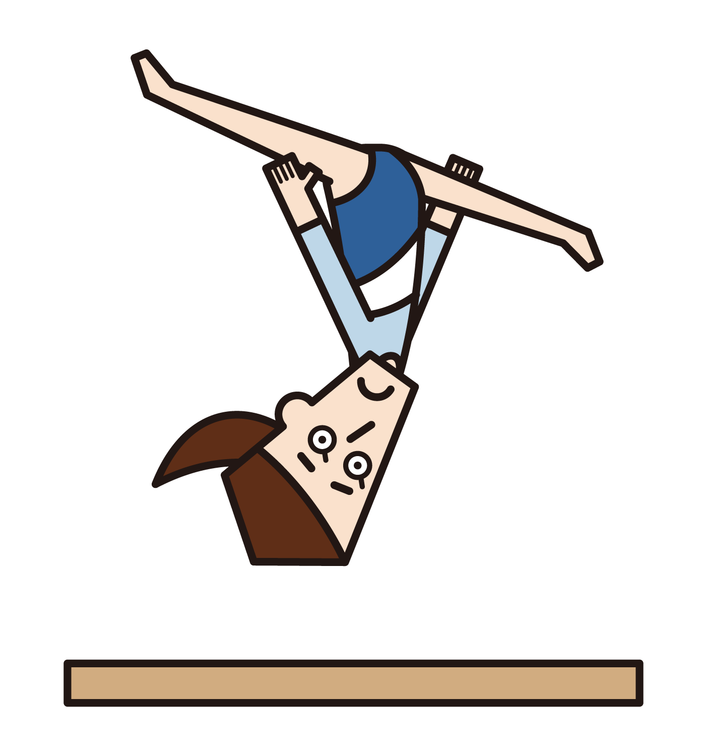 體操運動員（男性）用跳馬在空中扭曲的插圖