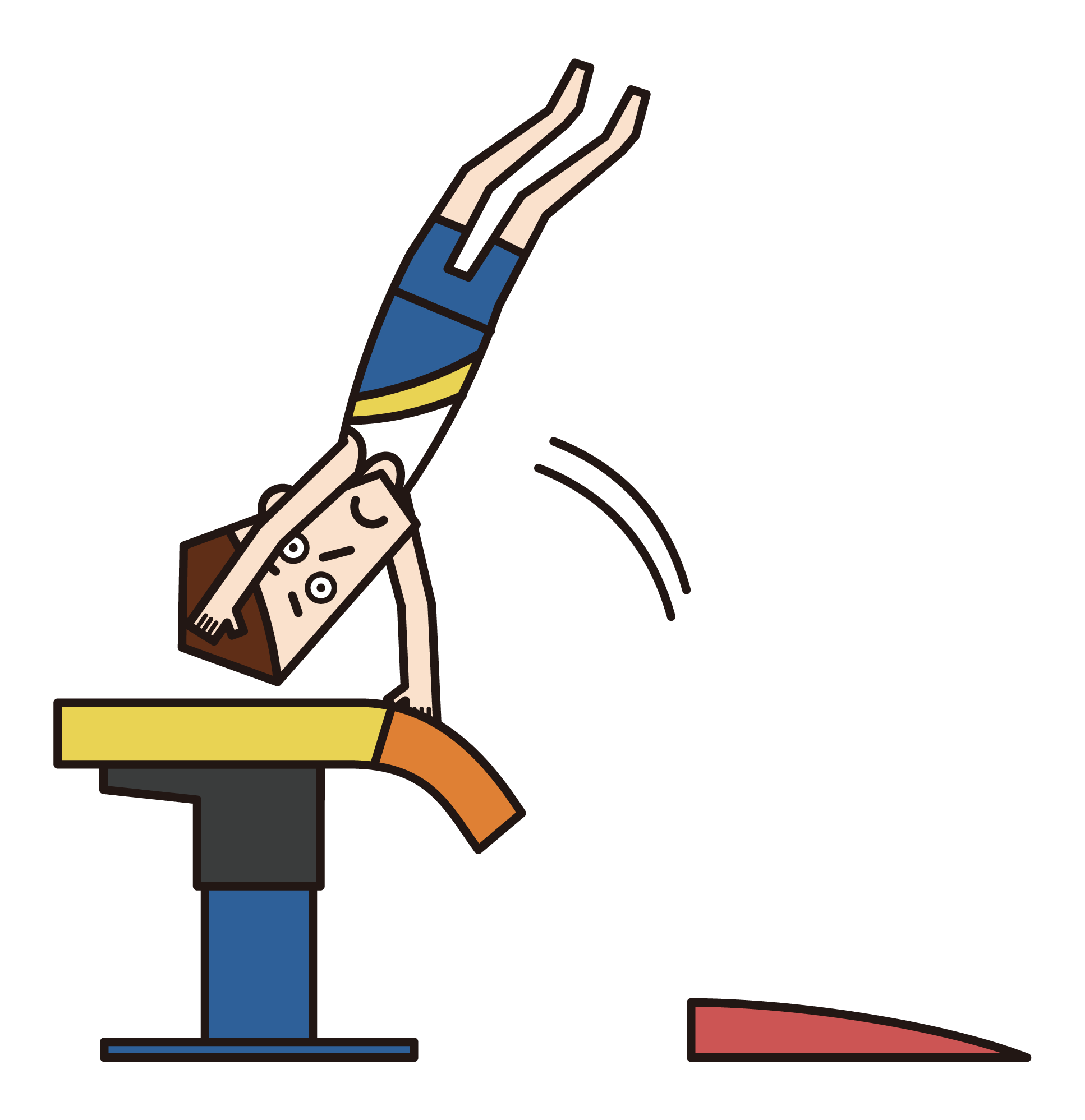 跳馬で空中ひねりをする体操選手（男性）のイラスト