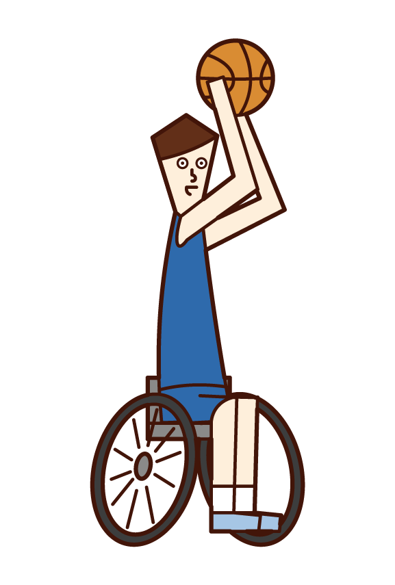 シュートを打つ車椅子バスケットボールの選手（男性）のイラスト