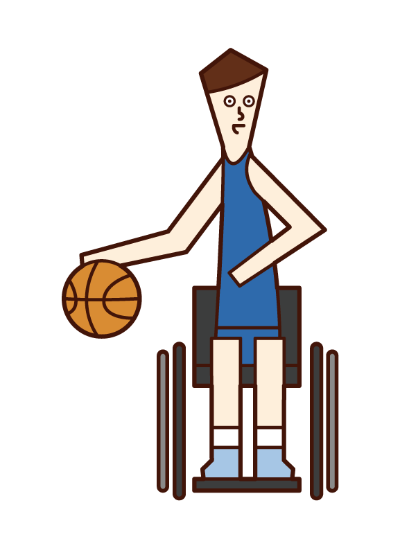 ドリブルをする車椅子バスケットボールの選手 男性 のイラスト フリーイラスト素材集 Kukukeke