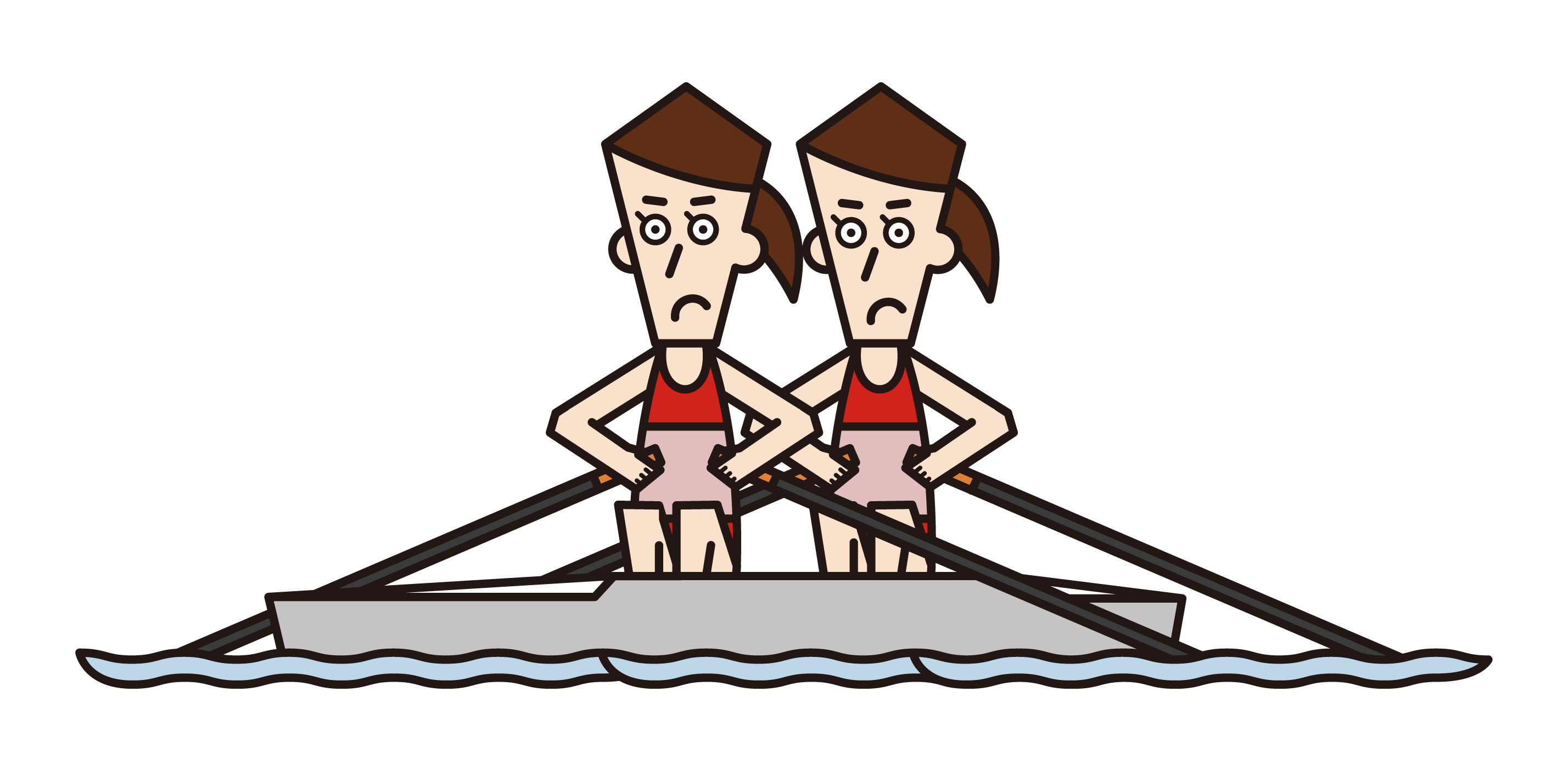 Illustration of athletes (women) in a rowing competition (double scull)