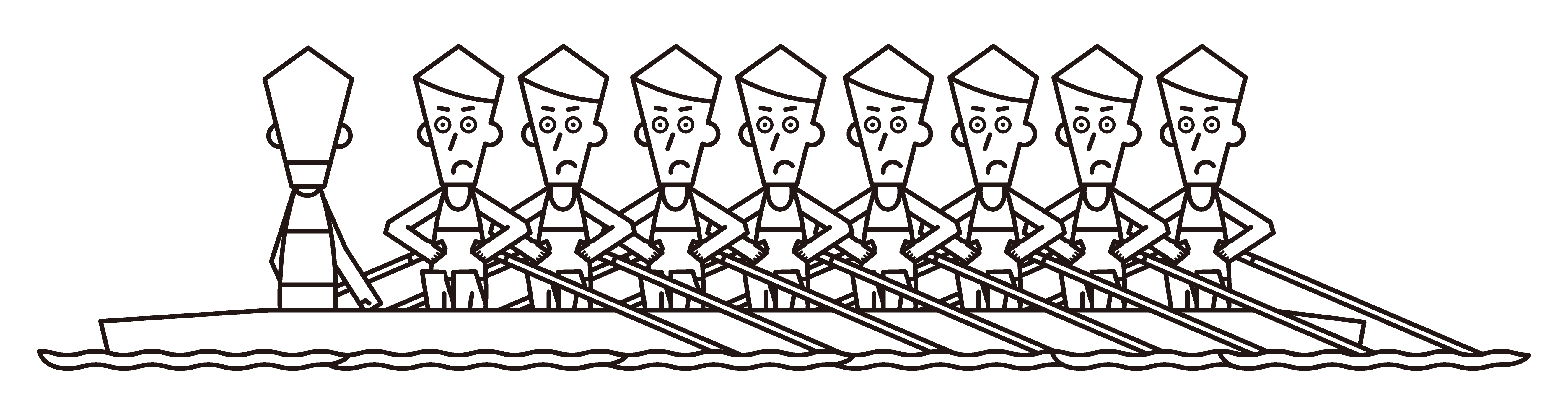 Illustration of the athletes (male) in the rowing competition (eight)