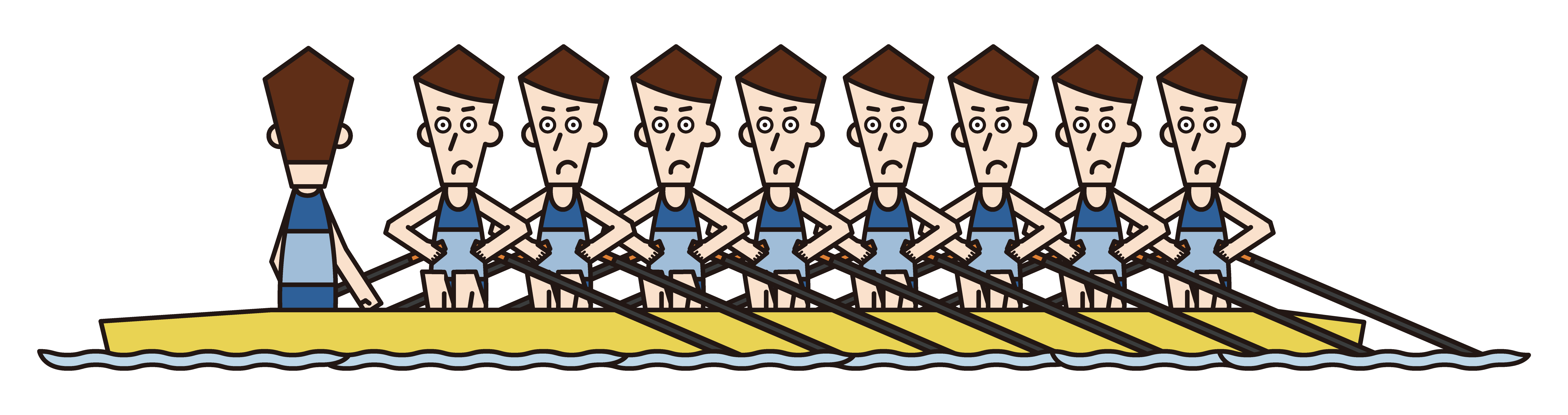 ボート競技（エイト）の選手たち（男性）のイラスト