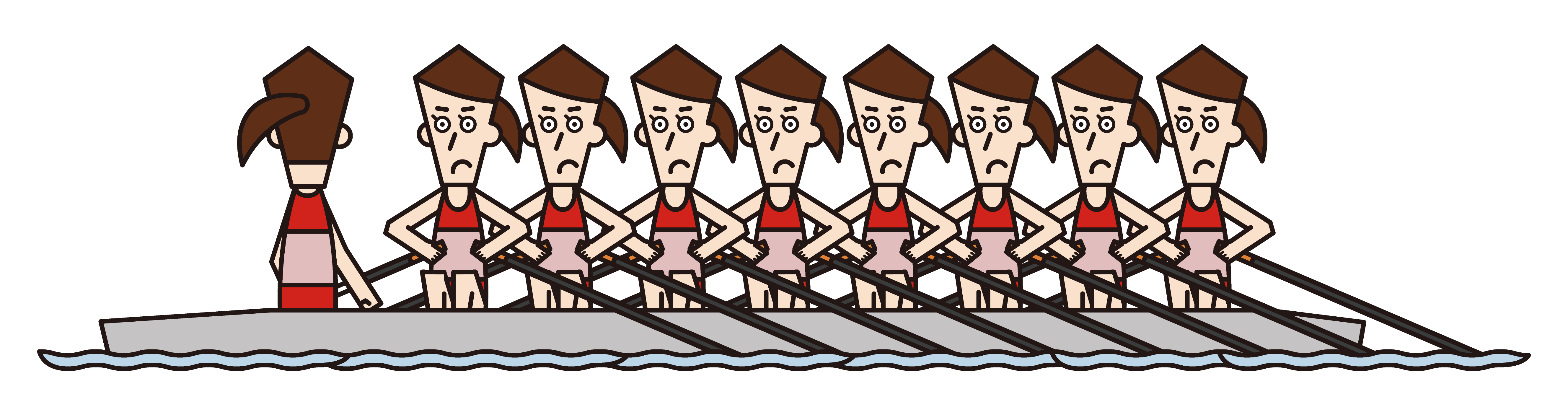 ボート競技（エイト）の選手たち（女性）のイラスト