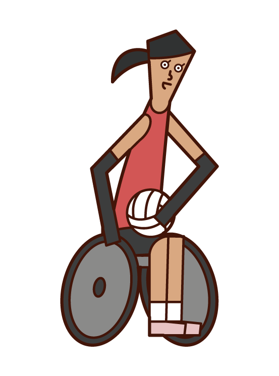 輪椅橄欖球運動員（女性）的插圖