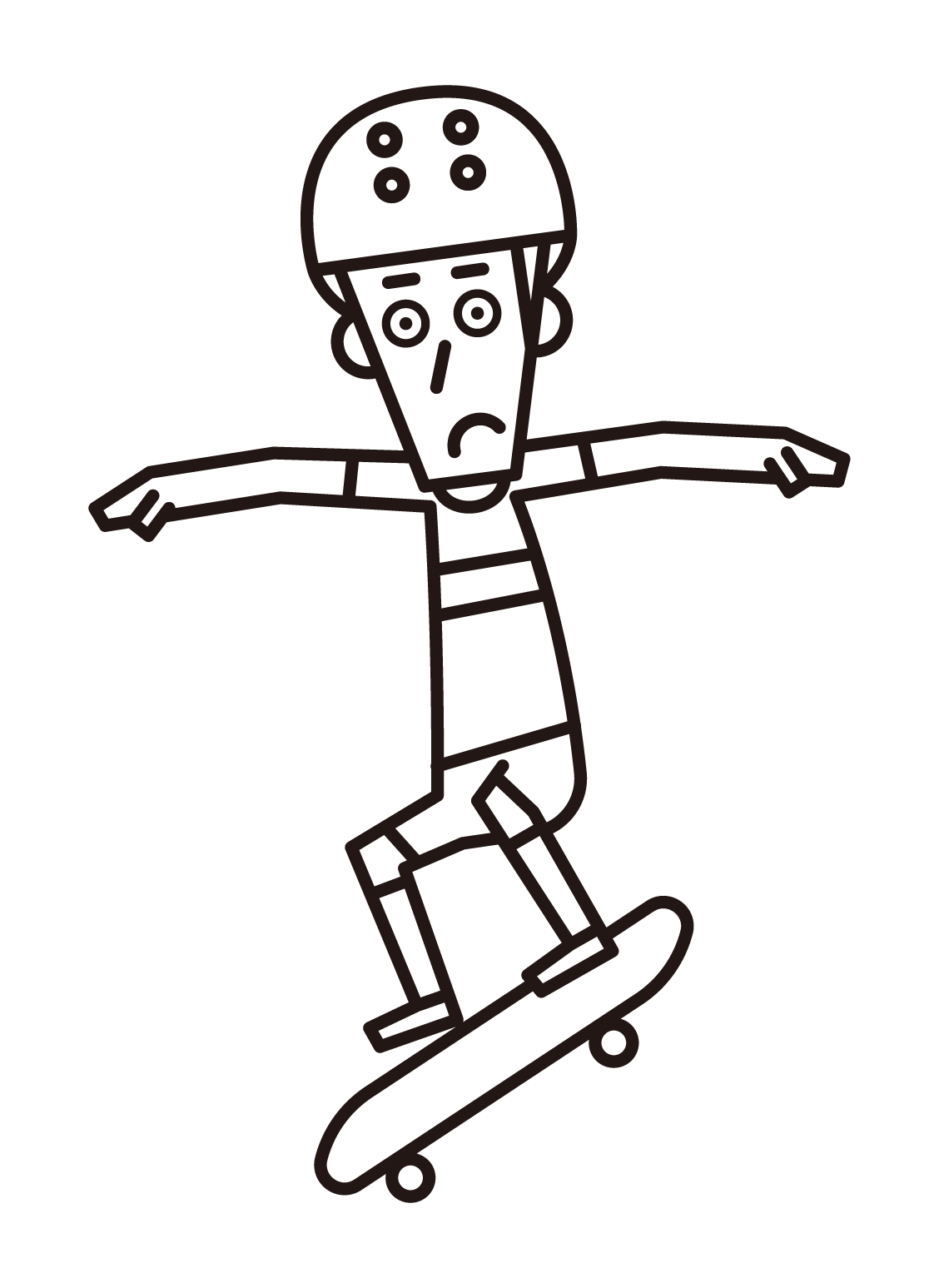 スケートボードでジャンプする選手（男性）のイラスト